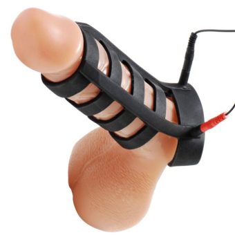 Power Cage Silicone E-Stim Cock And Ball Sheath Black