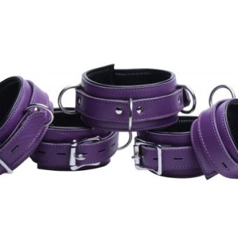 Purple 5 Piece Locking Leather Bondage Set