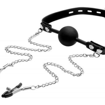 Strict Silicone Ball Gag With Nipple Clamps Black