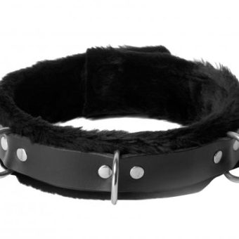 Strict Leather Narrow Fur Lined Locking Collar Black