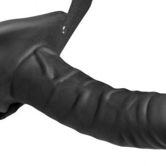 Hollow Silicone Strap On Dildo With Elastic Straps - Black