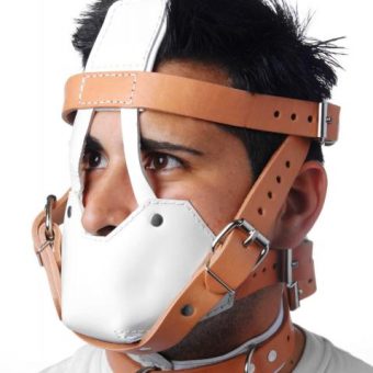 White And Tan Hospital Style Leather Muzzle