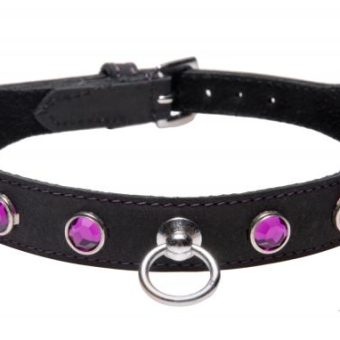 Leather Rhinestone Collar- Amethyst