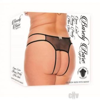 Barely B Open Lace Thong Panty Ps Blk