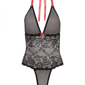 V Plunge Lace & Mesh Teddy Black OS