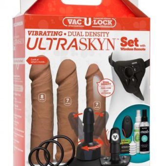 Vac-U-Lock Vibrating Ultraskyn Couples Set with Remote - Tan