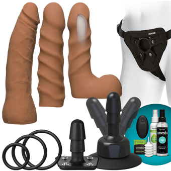 Vac-U-lock Vibrating Dual Density Starter Set with Wireless Remote - Tan