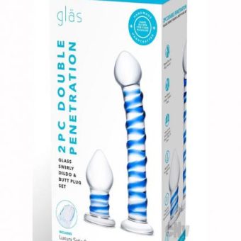 Swirly Dildo And Buttplug Set Clear/blue