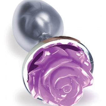 The Silver Starter Rose Floral Steel Butt Plug Purple
