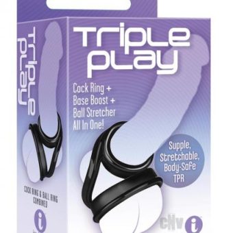 Triple Play Cock Ring, Base Boost, Ball Stretcher Black