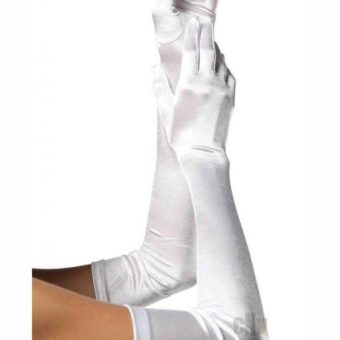 Extra Long Satin Gloves Os White