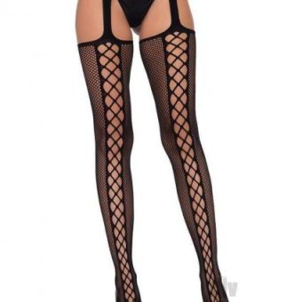 Faux Lace Net Stocking/garterbelt Black