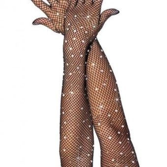 Rhinestone Fishnet Opera Gloves Os Blk
