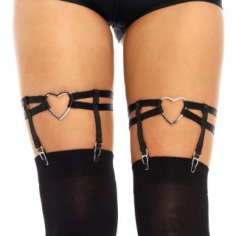 Dual Strap Garter Suspender Heart Black