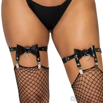Vegan Leather Thigh Garter Heart Os Blk