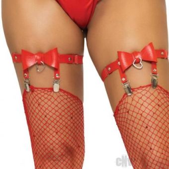Vegan Leather Thigh Garter Heart Os Red