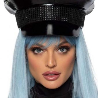 Rhinestone Trim Military Hat Black
