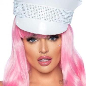 Rhinestone Trim Military Hat White