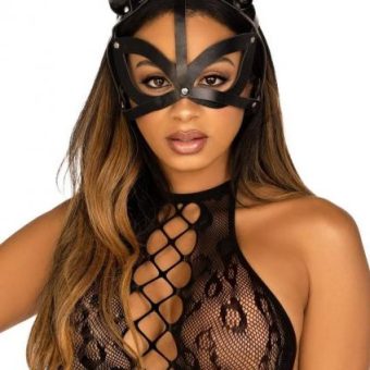 Vegan Leather Studded Cat Mask Os Blk