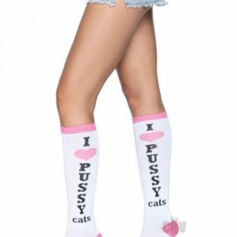 Pussycat Knee Highs Os White/pink