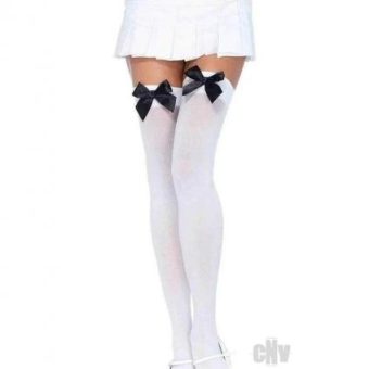 Nylon Over The Knee W/bow Os Wht/blk