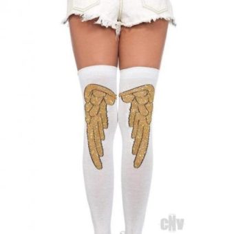 Lurex Angel Wing Knee Sock White/gold