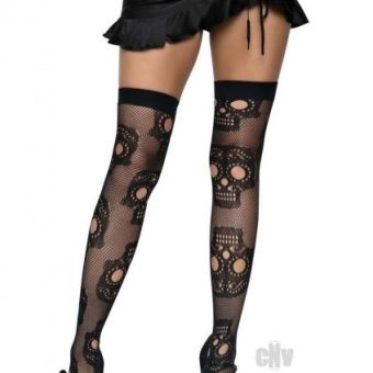 Sugar Skull Net Thigh Highs Os Black