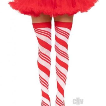 Spandex Candy Cane Thigh High Os Red/wht