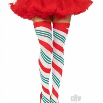 Holiday Ribbon Thigh High Os Rd/wht/gr