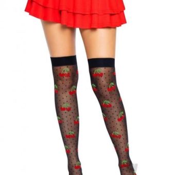 Spandex Dot Cherry Thigh Os Blk/red