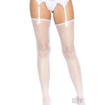 Daisy Dot Stocking Scallop Top Os White