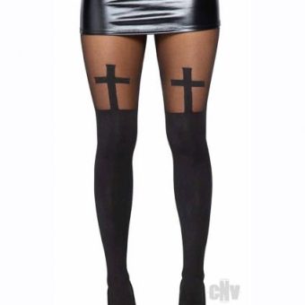 Spandex Cross Hose W/thigh Accent Os Blk