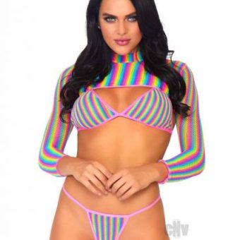 Rainbow Fishnet Bikini 3pc Set Os