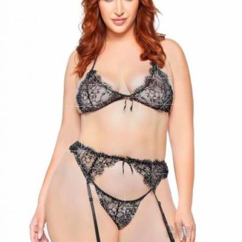 Rhinestone Eyelash Lace 3pc 1x/2x Blk