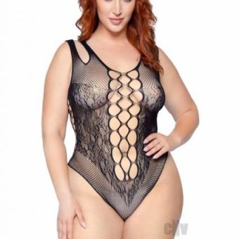 Seamless Bodysuit Cut Bottom 1x/2x Blk