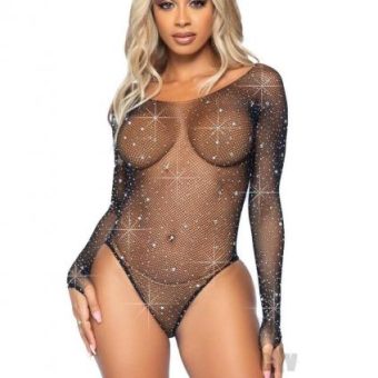 Galaxy Star Rhinestone Bodysuit Os Blk