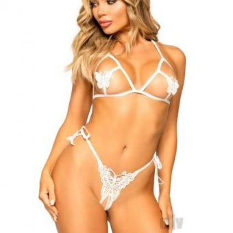 Butterfly Bra Pearl Gstring 2pc Os Wht