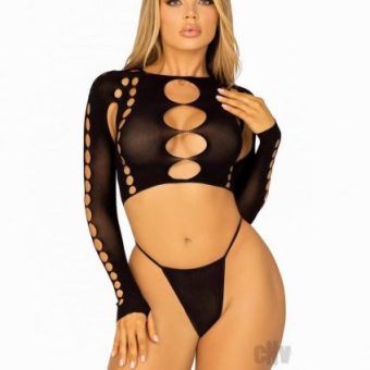 Seamless Cut Long Sleeve Gstring Os Blk