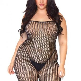 Seamless Crochet Bodystocking Plus Black