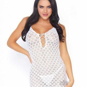 Mini Dress Lace Up Frnt G String Os Wht