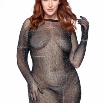 Rhinestone Fishnet Mini Dress 1x/2x Blk