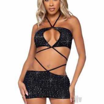 Rhinestone Keyhole Bandeau 2pc Sm Blk