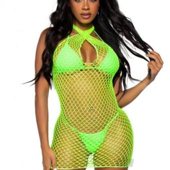 Woven Net Twist Halter Mini Dress Os Grn