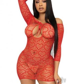 Seamless Heart Mini Dress Keyhole Os Red