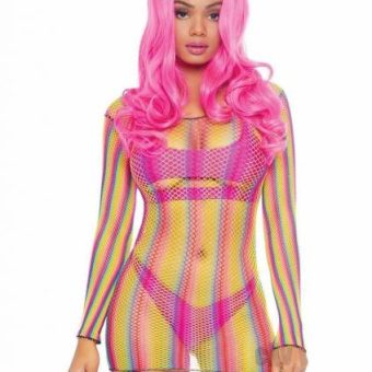 Rainbow Fishnet Sleeve Mini Dress Os