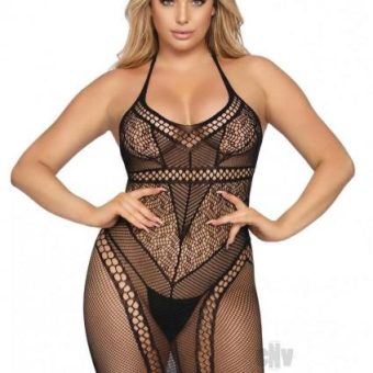 Multi Net Halter Mini Dress Os Black