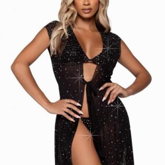 Iridescent Rhinestone Sheer Robe Os Blk