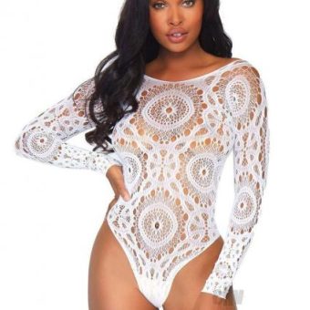 Crochet Lace Crotch Thong Teddy S/m Whit