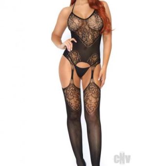 Lace Jacquard Suspender Body Os Black
