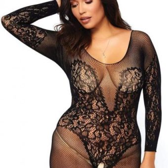 Vine Lace Bodystocking Plus Black